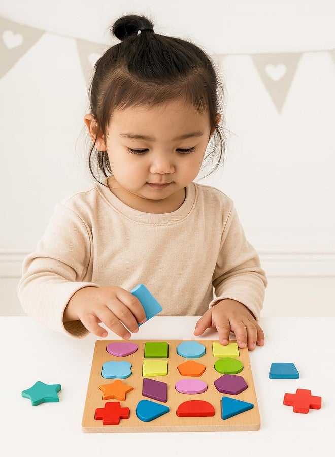 Fun4You Wooden Shapes Puzzle Board for Kids | Montessori Shape Sorter | 16-Piece Learning Jigsaw Puzzle | Early Educational Brain Development Toy for Toddlers (Ages 2+ Years) - Image 4